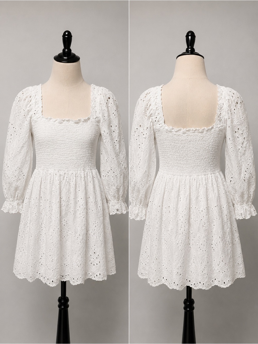 White Eyelet Puff-Sleeve Mini Dress